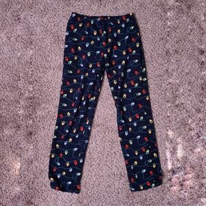 Blue Pajama Pants with Festive Holiday Lights Pattern